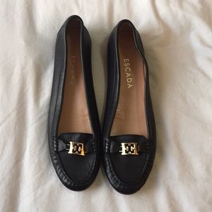 Escada Black Leather Loafer.